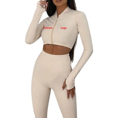 China OEM QUICK DRY Women's Textile Oti Tracksuit Crop Top Yoga Suit For Fitness Workout Two Piece Sport Set Women Outfits Sportswear Gym Clothes for sale