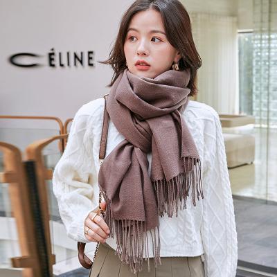 China New Single Cashmere Women's Solid Color Winter Cashmere Double Face Warm Scarf Fringed Shawl for sale