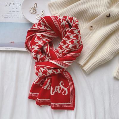 China Custom Solid Color Design Women New Elegant Plaid Scarf Knitted Red Double-Saide Shawl Christmas Scarves for sale