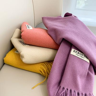 China Autumn And Winter New Warm color cashmere scarves high quality women's cashmere pure tassel scarf thick shawl for sale