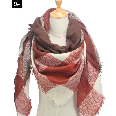 China Custom Made Muslim Cashmere Hijab Scarf Women Cashmere Classic Plaid Triangle Scarf Keep Warm Scarf for sale