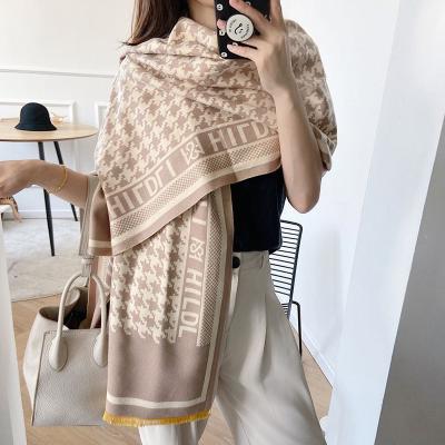 China New Fashionable Women's Cashmere Scarf Houndstooth Letters Spring And Summer Thickened Warmth Shawl Dual-function Scarves for sale