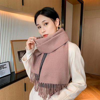 China Winter Cashmere Shawl Cashmere Scarf Women Solid Color Warm Tassel Scarf Custom Copy for sale