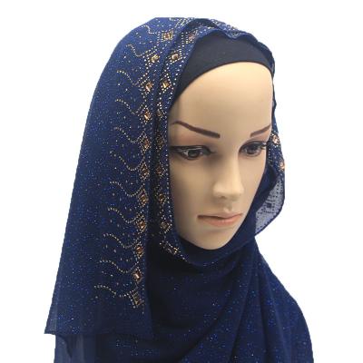 China Custom Wholesale Pearl Chiffon Soft Women's Gauze Hijab Multicolor Long Scarf Rhinestone Hijabs Shawl for sale