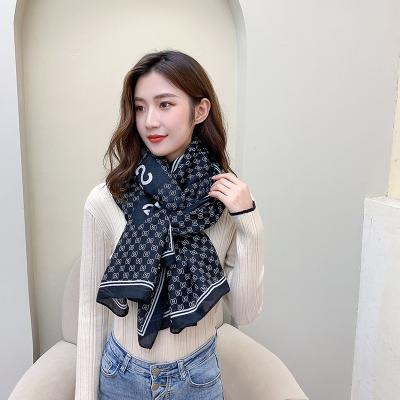 China Autumn Winter Warm Cotton Linen Scarf H Fashionable Letter Printing Women's Scarf H Soft All-match Polyester Shawl Scarf for sale