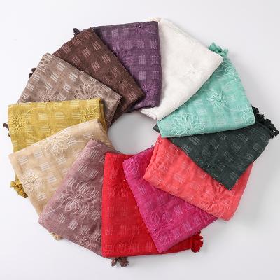 China Polyester Fashion Wild Lace Beads Hijab Retro Pure Multi-colors Soft Solid Color Polyester Hijab Scarf for sale