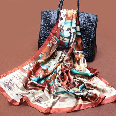 China Custom Made Popular Ethnic Style Women's Large Square Chinese Dragon Printing Hijab Scarf Shawl for sale