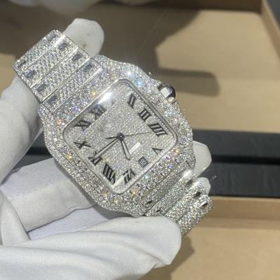 China New Design Jewelry RTS Stainless Steel Luxury Full Day/Date Hip Hop Iced Out Diamonds Gem Moissanite Watch for sale