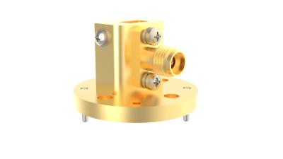 China WR18 BJ500 To 1.85mm Female Waveguide To Coax Adapter 39.2GHz~59.6GHz Right Angle Te koop