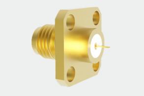 China Brass / Stainless Steel RF Coaxial Connector 50Ω Impedance Aerospace SMA Female 4-hole Flange for sale