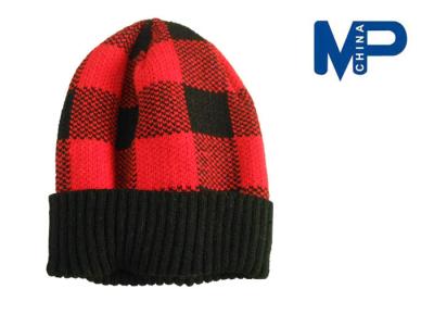 China Babies Acrylic Lattices Knitted Jacquard Beanie hats Cap with Stripe Brim for sale