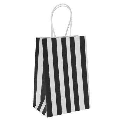 China Biodegradable Retail Goods Gift Party Black And White Striped Kraft Paper Bag for sale