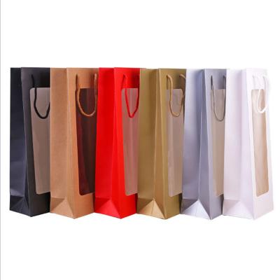 China Recyclable Wine Paper Bag With Own Logo Handles Wine Bag Paper Window Customized for sale