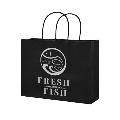 China Full Color Recyclable Black White Eco Paper Bag Logo Paper Bag Food Customized Twisted Handles for sale