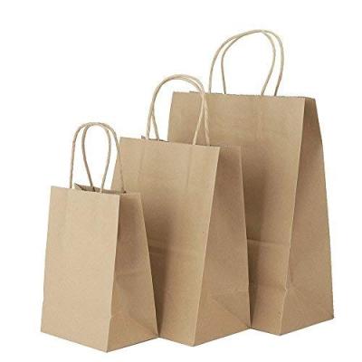 China Custom Logo Printed Brown Kraft Paper Recyclable Gift Shopping Bag With Handles for sale