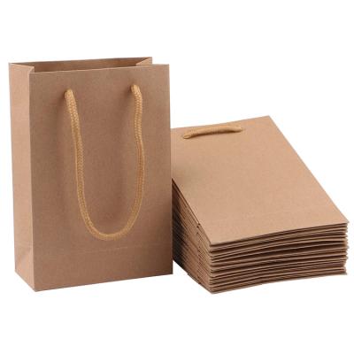 China Small Recyclable Gift Brown Craft Paper Bag With Handles Bulk for sale