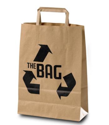 China Recyclable Customized Brown Shopping Flat Paper Bag Tote Handle Kraft Paper Bag For Clothing Shoes Grocery for sale