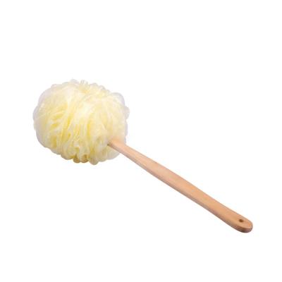 China Back Shower Mesh Scrubber Sponge Nylon Brush Long Handle Wooden Body Bath Body for sale