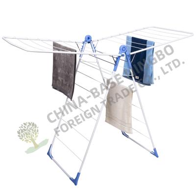 China Modern Expandable Gullwing Clothes Drying Rack Garment Drying Rack With Metal Basket In The Middle for sale