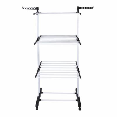 China Traditional New Arrival Collapsible Clothes Hanger Rack 3 Tiers Retractable Drying Racks With 2 Side Wings for sale