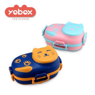 China BPA Free/Food Grade/Bpa Leakproof YOBOX Small Cat 3 Compartment Stainless Steel Baby Food Bento Box Bowl Feeding Set for sale