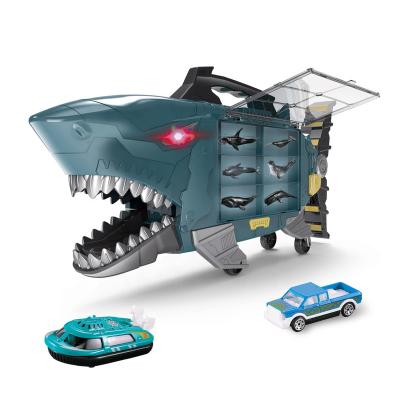 China New Portable Shark Toys Play House Storage Box With Sea Animal And Diecast Cars Wheels Free Vehicles Toys Para de juguetes ninos 44*9.5*23CM for sale