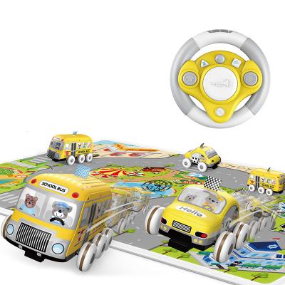 China Baby Toy Remote Control School Bus Soft Sponge Bus Taxi Water Cloth Car Soft Washable Educational Steering Wheel &Playmat for sale