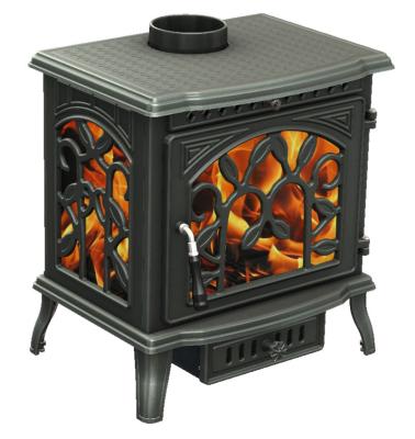 China Hotel Three Sides Cast Iron Glass Wood Burning Stove for sale