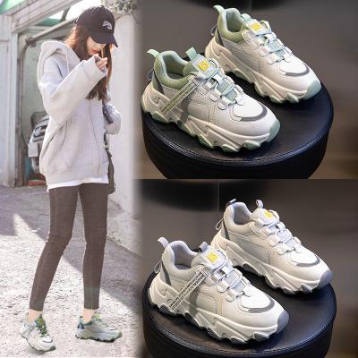 China Fashion Trend Leather Dad Shoes 2023 New Women's All-match Sports Shoes Women's Casual Thick Soles Breathable Inner Spring Heightens Women for sale