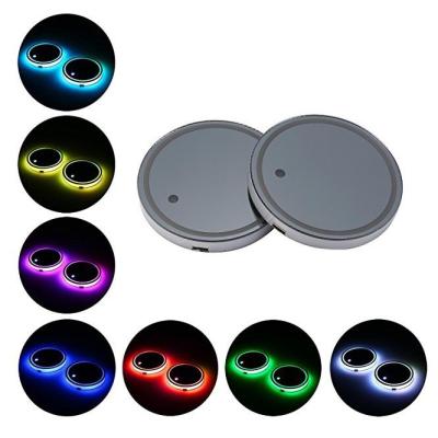 China Automobile Industry Wholesale Custom Brand Auto Logo RGB 7 Colors Led Car Cup Holder Mat Coaster Pad With Atmosphere Lights for sale