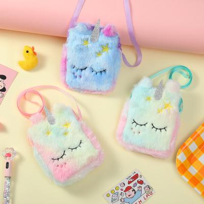 China Diagonal Coin Purse Bag Kids Purses 2022 Designer Unicorn Shoulder Bag Cute Square Fashion Gift Cartoon Plush for sale