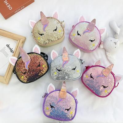 China 2022 New Waterproof Sequin Unicorn Cartoon Cute Purse Chain Sling Children Shoulder Mini Bags Girls Handbag for sale