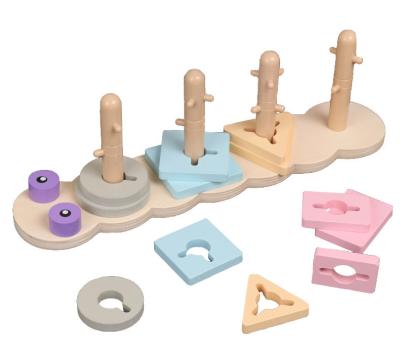 China Safe and healthy products. Hot Selling BSCI Labor Inspection Montessori Wooden Shapes Puzzles Learning Educational Toy Building Blocks Matching Board Toys for sale