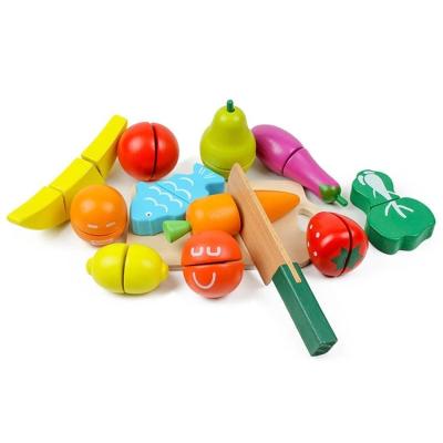 China Safe and healthy products. Hot Selling BSCI Labor Inspection Kids Kitchen Fruit Vegetable Wooden Cutting Toys Pretend Role Play Children Cutting Fruit Vegetable Set Toy for sale