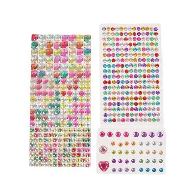 China Self-adhesive Crystal Sheet Gem Stickers Decorative Rhinestone 3D Diamond Jewelery Craft Sticker Multi Color For Kids DIY for sale