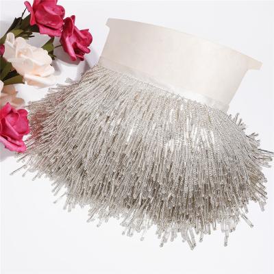 China Viable Width 8.5cm 3.3inch Crystal Triangle Fringe Tube Beaded Beaded Handmade Beading Tassels Lace Trim LH-GPA004 for sale