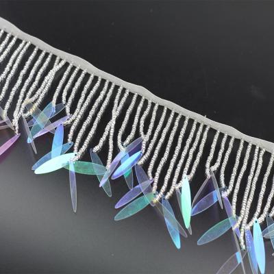 China Viable High Quality 12 Iridescent Glitter Sequin Beaded Fringe Handmade Tassel Lace Trim LH-GPA005 for sale