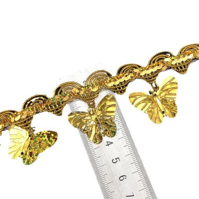 China Metallic Scallop Gold Lace Trimming Viable Glitter 4-5cm Gimp 1.57-1.97inchTassels Lace Trim LH-GPA012 for sale