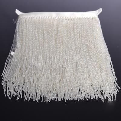 China Sustainable Hot Sale Plastic Tassel Fringe Trimming Lace Gold Cup White Beaded Lace Trim LH-GPA0019 for sale