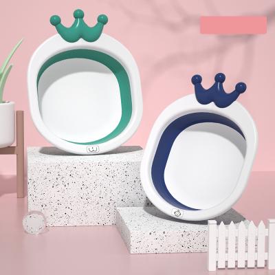 China Hot Selling Baby Crown Sustainable Plastic Lavatory Folding Round Folding Wash Bowl Lavatory for sale