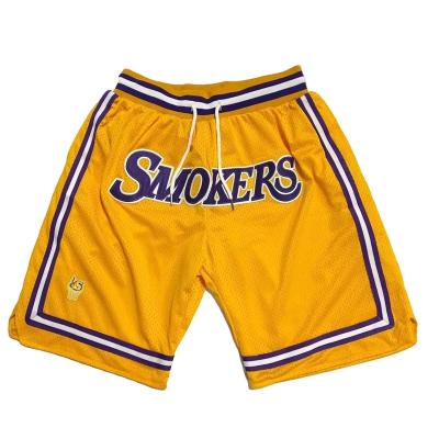 China Antibacterial Yellow Shorts Embroidery Tackle Twill OEM Shorts With Zipper Pocket Double Layer Mesh Custom Shorts for sale