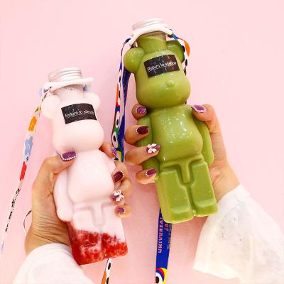 China Logo Print Disposable Transparent Pet Juice Milk Boba Tea Plastic Bear Bottles 350Ml 500Ml 700Ml Beverage for sale