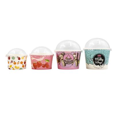 China Custom Disposable Disposable Ice Cream Paper Cups Yogurt Packaging Container Cups Frozen Yogurt Cup With Lid And Spoon for sale