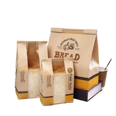 China Disposable Custom Donuts Bakery Paper Bread Packaging Bags Kraft Bag With Clear Window For Food for sale