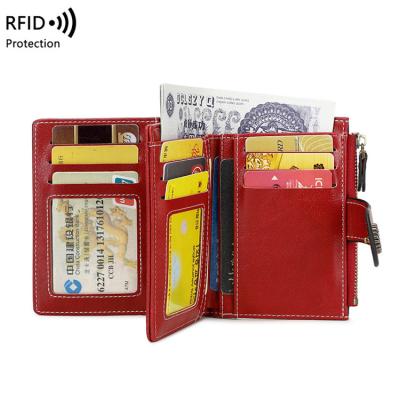 China Fashionable lady rfid rfid rfid short blocking leather zipper large capacity vegan card coin purse wallet woman pu leather for sale