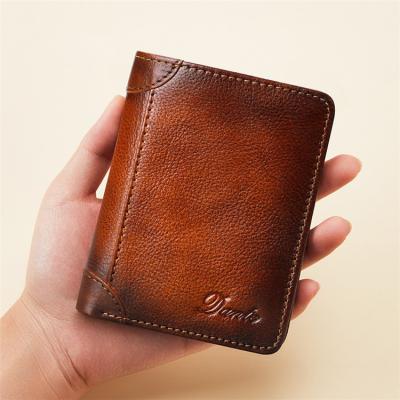 China Anti-theft Brown Vintage RFID Creditcard Genuine Leather Male Wallet Zipper True Price Rfid for sale