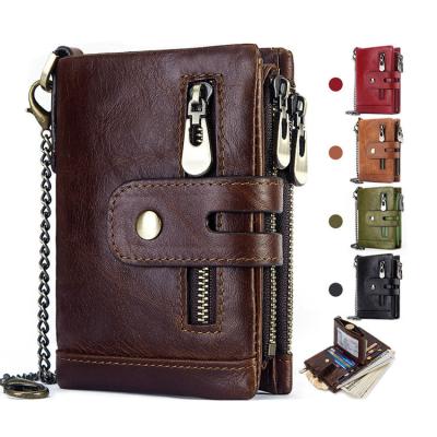 China Custom hot selling amazon rfid multi triple card mad horse whip genuine leather rfid men wallet anti theft for sale