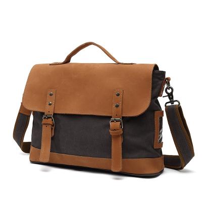 China Working Men 2022+ Retro Canvas Shoulder Briefcase Business Travel Leather Leather Laptop Messenger Cross Body Bag for sale