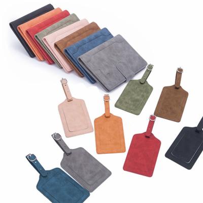 China Fashion Amazon rfid hot travel leather PU passport organizer blank holder and luggage tag set for sale