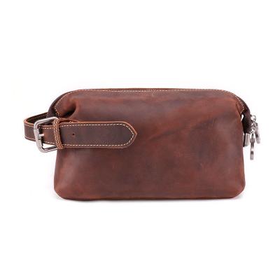 China Fashion Handmade Hanging Toiletry Bag Men Travel Cosmetic Pouch Dopp Genuine Leather Kit for sale